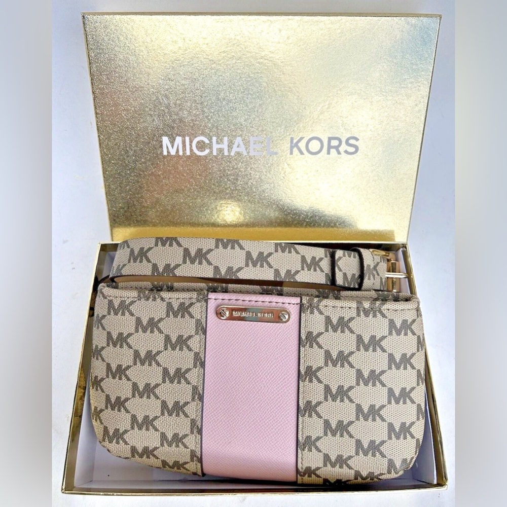 MICHAEL Michael Kors Beige Tan Pink Stripe Belt Bag Travel Casual Fanny Pack